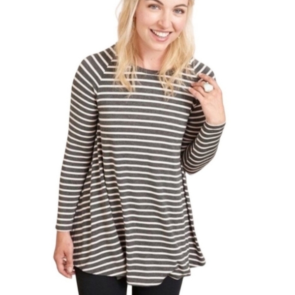 Matilda Jane Tops - Matilda Jane Pink Gray Striped Swing Tunic Top Womens Large Long Sleeve #1097